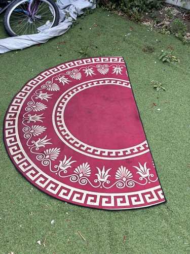 Large red cream half moon - half, rug